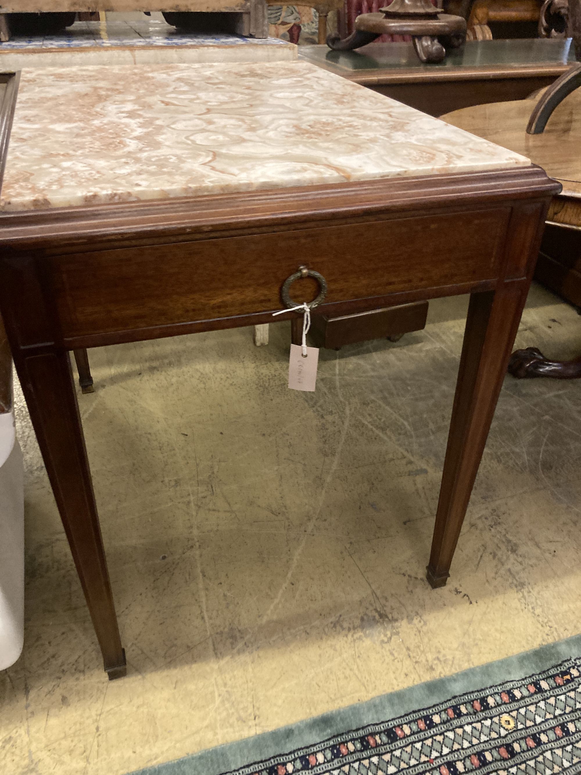 An early 20th century Continental marble top centre table, width 92cm depth 64cm height 76cm